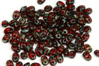 Matubo Superduo™ 2,5x5 mm, bal. 10 g - transp. oranžová (hyacint) s travertinem