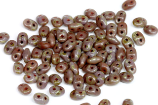 Matubo Superduo™ 2,5x5 mm, bal. 10 g - sytá fialová s travertinem