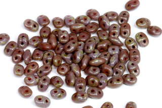 Matubo Superduo™ 2,5x5 mm, bal. 10 g - sytá fialová s travertinem