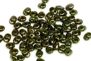 Matubo Superduo™ 2,5x5 mm, bal. 10 g - metalická zelená (červ. terakota na černé)