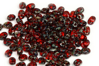 Matubo Superduo™ 2,5x5 mm, bal. 10 g - transp. oranžovočervená (hyacint) s picassem