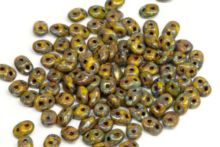 Matubo Superduo™ 2,5x5 mm, bal. 10 g - sytá žlutá limon s úpravou picasso