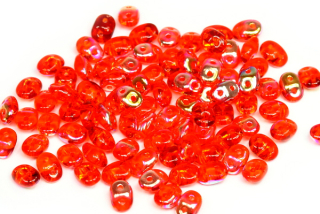 Matubo Superduo™ 2,5x5 mm, bal. 10 g - transp. červenooranžová s duhovým dekorem AB
