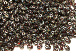 Matubo Superduo™ 2,5x5 mm, bal. 10 g - transp. rubínově červená, picasso