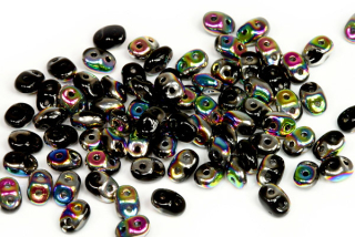 Matubo Superduo™ 2,5x5 mm, bal. 10 g - barevný duhový půlpokov Vitrail na černé