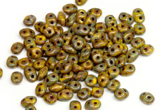 Matubo Superduo™ 2,5x5 mm, bal. 10 g - sytá žlutá limon s travertinem