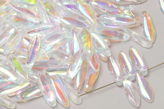 Mačkané jazýčky 5x16 mm, 25 ks - krystal s duhovým dekorem AB