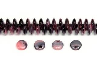 Mačkaná čočka 6 mm, 35 ks - růžovo-fialové žíhané měsíční sklo