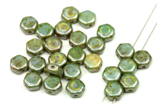 Dvoudírový hexagon (honeycomb) 6 mm, 30 ks - modrá lazura na alabastru