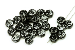 Dvoudírový hexagon (honeycomb) 6 mm, 30 ks - stříbrný granit na černé