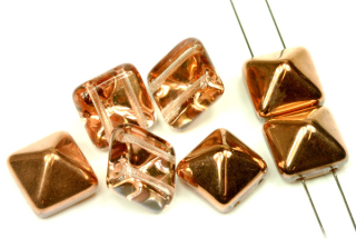 Dvoudírková pyramida, beadstud 12x12 mm, 5 ks - měděnozlatý půlpokov Capri na krystalu