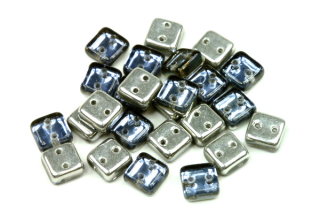Dvoudírkový Chexx 6x6 mm, 30 ks - stříbrno-modrý půlpokov na krystalu