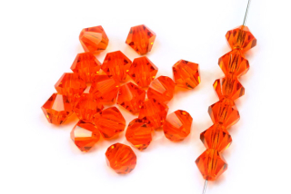 MC perle sluníčka (bicone) 6 mm, 12 ks - transp. oranžovočervená, hyacint