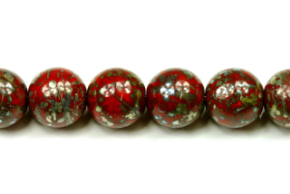 Mačkané korálky kuličky 12 mm, 6 ks - sytá korálově červená s úpravou picasso