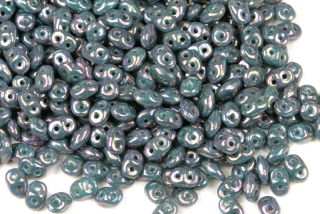 Matubo Superduo™ 2,5x5 mm, bal. 10 g - sytý zelený tyrkys s úpravou Nebula