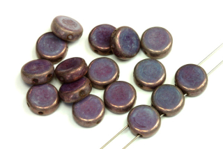 Dvoudírkový penízek 8 mm, 20 ks -  fialový listr Vega na alabastru