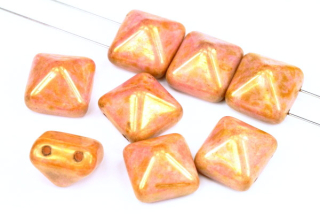 Dvoudírková pyramida, beadstud 12x12 mm, 5 ks - hnědorůžová lazura na alabastru