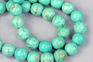 Minerální korálky - kulička 8 mm, 1 ks - tyrkenit (dobarvený magnezit), modrý/zelenomodrý