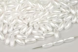 Plastové korálky voskované, imitace perel, rýže 8x4 mm, 10 g (cca 150 ks) - perleťově bílá