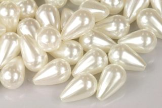 Plastové korálky voskované, imitace perel, kapka (hruška) 16x10 mm, 10 ks - krémově bílá