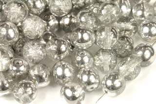 Praskané korálky kuličky 8 mm, 20 ks/16 cm - krystal se stříbrným půlpokovem Labrador