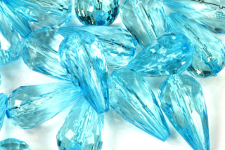 Plastové korálky, broušená hruška 21x11 mm, 1 ks - transparentní tyrkysová