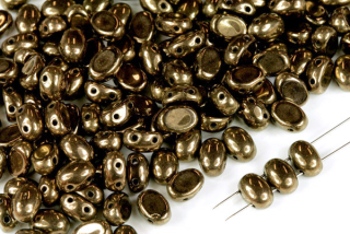 Dvoudírkový korálek Bios 5x7 mm, 30 ks - zlatý listr na černé