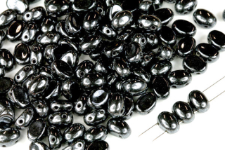 Dvoudírkový korálek Bios 5x7 mm, 30 ks - sytá černá s listrem, hematitová
