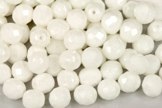 Broušené korálky ohňovky 8 mm, 20 ks/16 cm - bílý alabastr s listrem