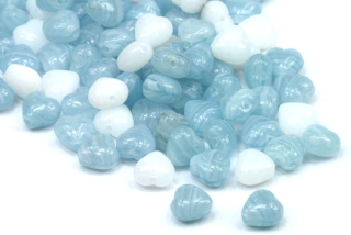 Mačkané korálky srdce 6x6 mm, 30 ks - světle modré žíhané, mix