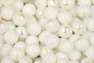 Mačkané korálky kuličky 8 mm, 20 ks/16 cm - bílý alabastr s AB pokovem