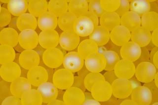 Mačkané korálky kuličky 8 mm, 20 ks/16 cm - transparentní žlutá matná s AB dekorem