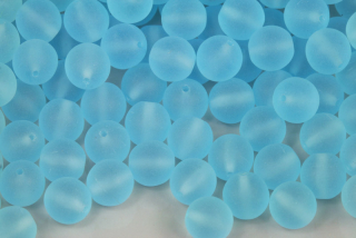 Mačkané korálky kuličky 8 mm, 20 ks/16 cm - transp. akvamarínově modrá, matná