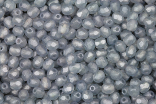 Broušené korálky ohňovky 4 mm, 40 ks/16 cm - modrý listr na krystalu, matné