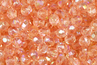 Broušené korálky ohňovky 6 mm, 27 ks/16 cm - transp. růžová rozalín s duhovým dekorem AB