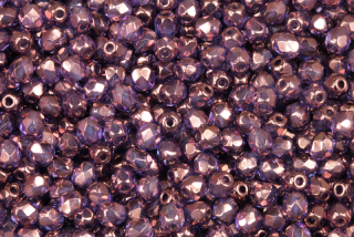 Broušené korálky ohňovky 4 mm, 40 ks/16 cm - fialový listr Vega na krystalu