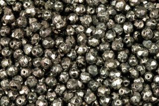 Broušené korálky ohňovky 4 mm, 40 ks/16 cm - černá s úpravou Picasso