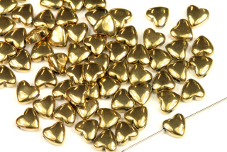 Korálky ze syntetického hematitu, zaoblené srdíčko 6 mm, 1 ks - tmavší zlatá