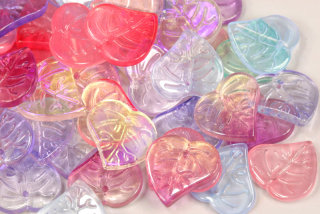 Mačkané korálky lísteček 15x15 mm, 10 ks - mix jemných transparentních barev