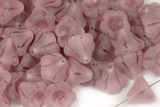 Mačkané korálky kytička zvoneček 13x11 mm, 5 ks - transp. ametystově fialová, matná