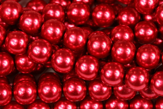 Voskované korálky kuličky 8 mm, 20 ks/16 cm - červená lesklá