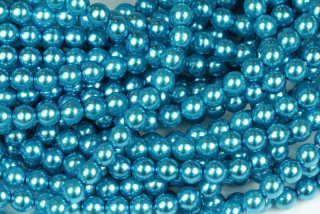 Voskované korálky kuličky 4 mm, 40 ks/16 cm - tyrkysově modrá lesklá