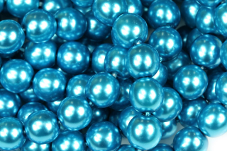 Voskované korálky kuličky 8 mm, 20 ks/16 cm - tyrkysově modrá lesklá