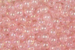 Plastové korálky, kulička 6 mm, 50 ks - transp. růžová s duhovým povrchem