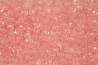Broušené korálky ohňovky 4 mm, 40 ks/16 cm - transparentní růžová, barveno