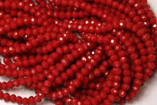 Broušené korálky slavík 3x2 mm, cca 145 ks na šňůře 36 cm - sytá červená