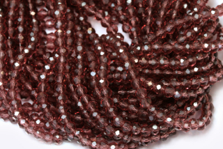 Broušené korálky slavík 3x2 mm, cca 145 ks na šňůře 36 cm - transp. ametystově fialová