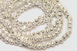 Korálky ze syntetického hematitu, fasetovaná kulička 3 mm, 20 ks - stříbrná