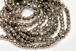 Korálky ze syntetického hematitu, fasetovaná kulička 3 mm, 20 ks - platina, světlý hematit