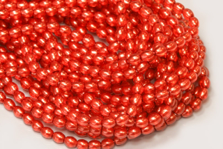 Voskované korálky olivy 4x3 mm, 1 šňůra/120 ks - světle červená, semitransparent